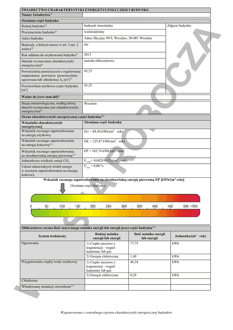 Wzór świadectwa charakterystyki energetycznej z rządowego rejestru
